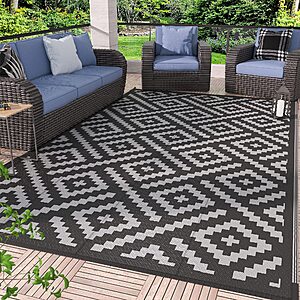 GENIMO Outdoor Rug,Waterproof Plastic Rugs for Patio,5'x8' Black Grey $18.93