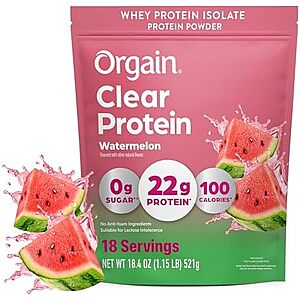 SnS,AC] $19.60 | 1.15-Pound Orgain Clear Whey Isolate 22g Protein Powder (Watermelon) at Amazon