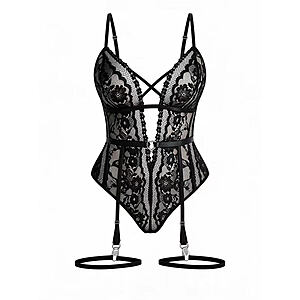 Avidlove Rave Outfits for Women Floral Lace Lingerie Set Garter Belt Babydoll Bodysuit (Light Green,Small) $7.49