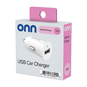 onn (Walmart Brand) 12W Single USB-A Port Car Charger,White - $2 Free Shipping Walmart Plus