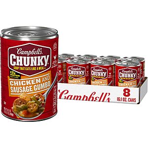 Campbell’s Chunky Soup,Chicken and Sausage Gumbo,16.1 oz Can (Case of 8)~$12.40 After Coupon & S&S @ Amazon