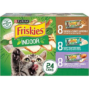 SnS,AC] $22.05 | 2 × 24-Pack 5.5-Oz Purina Friskies Wet Cat Food (Indoor Variety Pack) ($11.03 each) at Amazon