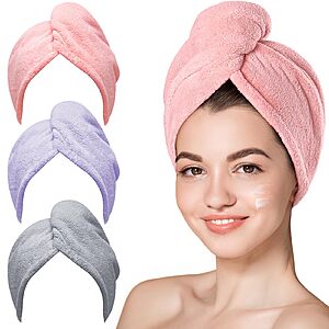 Prime Members:3-Pk Hicober Microfiber Hair Towel Wraps (Pink/Purple/Grey) $6.10 w/ S&S + Free S&H