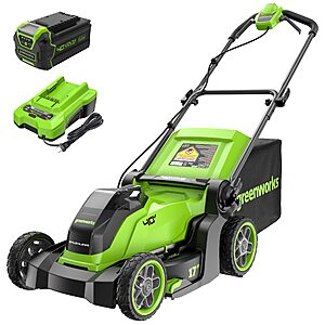 Greenworks 40V 17" Cordless Lawn Mower – Brushless Motor,4.0Ah Battery & Charger (75+ Compatible Tools),2-in-1 Mulch/Bag $279.99