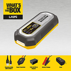 New Open Box Stanley FATMAX Lithium Jump Starter,1200 Peak Amps,Dual USB Charging Ports 15W USB-A+15W USB-C PD,Reverse Polarity Protection,LED Worklight + Free Shipping $23.92