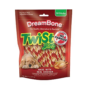 50-Count DreamBone Twist Sticks Rawhide-Free Chews For Dogs (Real Chicken) $6.63 w/ S&S + Free Shipping w/ Prime or on $35