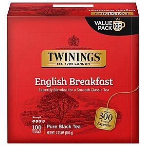 6.81 S&S Clip Q Twinings w.Caffeine English Breakfast Black Tea Individually Wrapped Bags,100 Count (Pack of 1),AMAZON