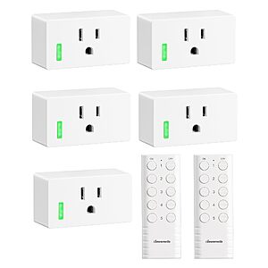 DEWENWILS 200FT 15A/1800W Range Remote Control Outlet,ETL Listed (5 Outlets + 2 Remotes) $21.59
