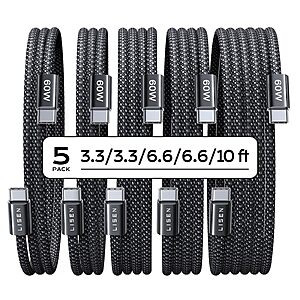8.99 FS Prime or $35 LISEN USB C to USB C Cable,5-Pack [3.3/3.3/6.6/6.6/10FT