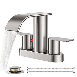 FORIOUS Bathroom Faucet 4 Inch Centerset 2 Hole Waterfall Brushed Nickel - $32.53 AC
