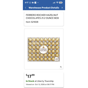 Starts 10/19 Costco In-Warehouse Ferrero Rocher 48 ct $13.49 ($4.50 Off of $17.99