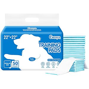 50-Count 22"x22" COCOYO Dog Training Pee Pads $5.62 w/ S&S + Free Shipping w/ Prime or on $35