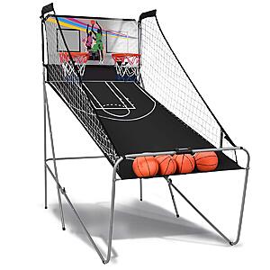GYMAX Arcade Basketball Game Indoor Foldable with 8 Game Modes,Arcade Sound,4 Balls and Inflation Pump,Electronic Basketball Games for All Ages Home $98.99
