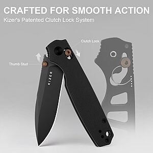 Kizer Pokiman CD Pocket Knife,3.16" Drop Point D2 Blade Folding Knives with Black G10 Handle,Thumb Stud EDC Knife for Men Women V3789M1 $35.99