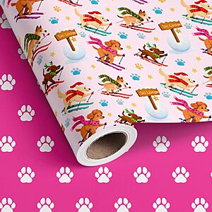 Dog Wrapping Paper Roll for Boys Girls - Cute Puppy Skiing Design Gift Wrap for Christmas Birthday $5.99
