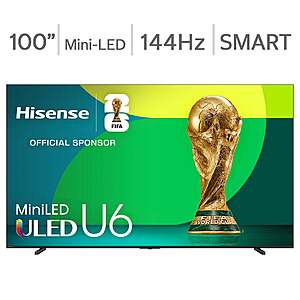 Costco -- Hisense 100" U6 Pro Series Mini‑LED ULED 4K UHD HDR - YMMV $1000