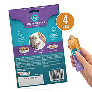 2.68 get $1.25 Walmart Cash OR Ibotta Limit 5 FS Plus:Purina ONE Plus Immune Support Purees With Tuna or Real Chicken Lickable Cat Treats,1.4 oz