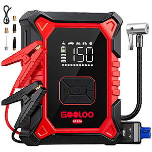 GOOLOO A3 Lite Jump Starter,2500A Car Battery Jump Starter for Up to 7.0L Gas & 5.5L Diesel Engines,12V with 150PSI Tire Inflator $59.99