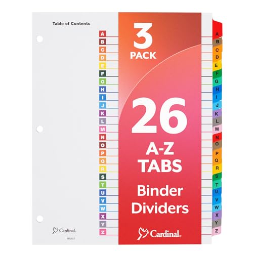 Cardinal Binder Dividers,A-Z...bs,3-Hole Punched for Binders