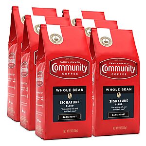 S&S: Community Coffee Signature Blend Whole Bean Coffee, Dark Roast, 12 oz Bag X 12 = $41.42