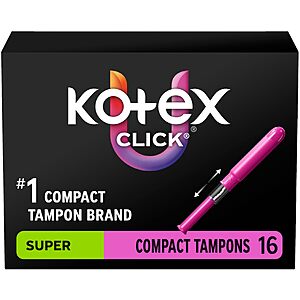 S&S] U by Kotex Click Compact Tampons,Super,128 Count,8 Packs of 16 $17.47