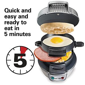 Hamilton Beach Breakfast Sandwich Maker with Egg Cooker Ring $25