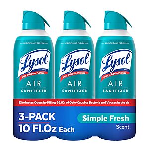 S&S] Lysol Air Sanitizer Spray,Air Freshener Alternative,Simple Fresh 3-Pk $15.11
