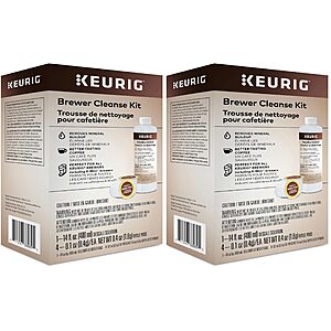 2-Pack 5-ct.ea.Keurig Brewer Cleanse Kit For Brewer Descaling and Maintenance (Descaling Solution & Rinse Pods) $14.98 + Free Shipping w/ Prime or on $35