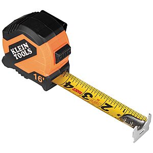 Klein Tools 9516 Tape Measure,16-Foot Compact Double-Hook Imperial Measuring Tape with Finger Brake,Nylon Blade,Easy to Read Bold Lines $9.98