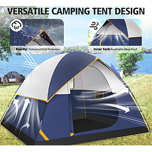 COBIZI 4 Person Tent for Camping,Easy Setup Camping Tent with Rainfly & Screen Windows for Camping/Traveling/Family Gathering/Hiking/Beach,Dark Blue $49.88