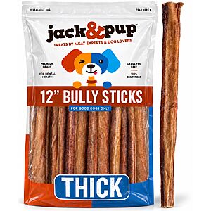 3-Count 12" Jack&Pup Thick Bully Sticks for Dogs $12.57 w/ S&S + Free Shipping w/ Prime or on $35