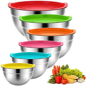 Stainless Steel Mixing Bowls Set,TINANA 6 Pack Mixing Bowls with Lids $18.99