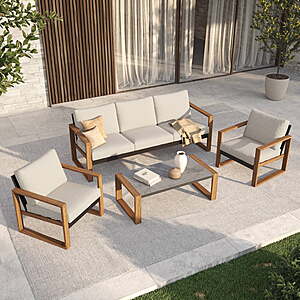GRANDPATIO 5-Person Outdoor Conversation Set,Modern Aluminum Patio Furniture Set with Coffee Table,Beige & Natural $618 + Free Shipping
