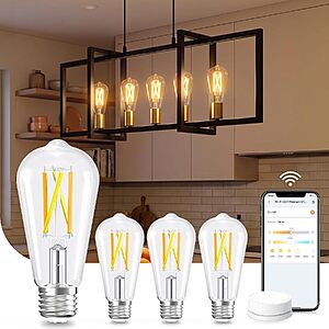 Lightning Deal] Linkind Smart Edison Light Bulb,ST19 (58) Vintage Bulb,4 Pack with Remote $10.39