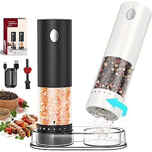 Circle Joy Rechargeable Electric Salt & Pepper Grinder Set (Black & White) $10