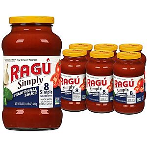 SnS] $13.57 | 6-Pack 24-Oz RAGÚ Simply Traditional Pasta Sauce at Amazon ($2.26 each