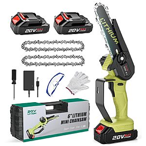 Mini Chainsaw Crodless,6-Inch Small Chainsaw Electric Chain Saws with 2 Batteries Powered $15.49