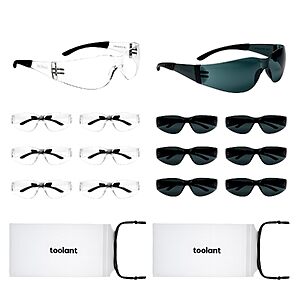 Toolant ANSI Z87.1 Safety Glasses (Clear & Smoke Grey):14-Count $12.99,24-Count $19.99 + Free Shipping w/ Prime or on $35