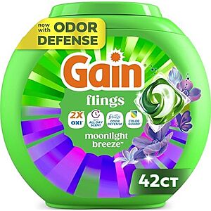 Select Accts:42-ct Gain Flings Washing Detergent Pods w/ Odor Defense + Color Guard 4 for $27.65 w/ S&S