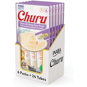 24-Count 0.5-Oz INABA Churu Creamy Purée Cat Treat (Chicken w/ Shrimp) $6.55 w/ Subscribe & Save