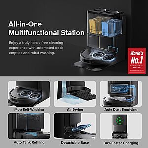 roborock Qrevo Series Robot Vacuum and Mop,8000Pa Suction,Upgraded from Qrevo S,Anti-Tangle Brushes,All-in-One Dock,200RPM Spinning Mops,Black(QV 35A) $399.98