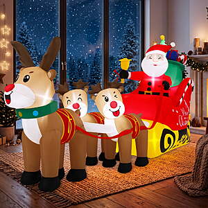 51.88 ac FS Walmart by Firstness 8ft Christmas Inflatables Santa Claus on Sleigh with 3 Reindeer Xmas Blow ups with LED Lights