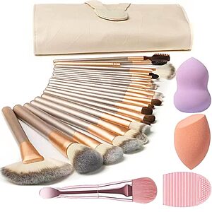 Nevsetpo 28-Piece Makeup Brush Set w/ 24 Brushes,2 Sponges,Dual-End Mask Spatula,Brush Egg Cleaner & Roll-Up Bag $5.69 + Free Shipping w/ Prime or on $35