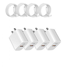 4-Pack YTFCYIKBG 20W Dual Port USB-A + USB-C Power Adapter Wall Charger & 4-Pack USB-C to C Cables (White) $6.99 + Free Shipping w/ Prime or on $35