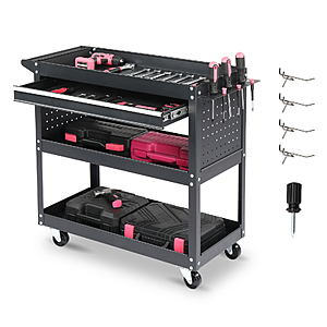 55.99,FS,Rolling Tool Cart with Pegboard & Drawer & 4 Hooks 3-tier Storage Capacity Cart $55.97