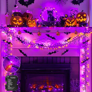 Prime] 10' 120 LED Brightown Orange and Purple Battery Operated Halloween Fairy Lights Outdoor w/ Timer and 8 Modes $4.99 + Free Shipping