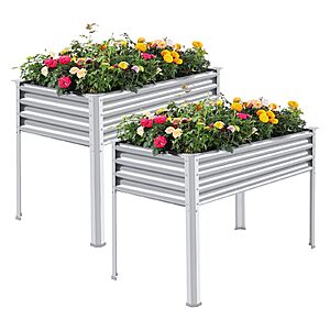 Land Guard 2 Pack Galvanized Raised Garden Bed with Legs,48×24×32in Large Metal Elevated Raised Planter Box with Drainage Holes for Backyard,Patio,Balcony