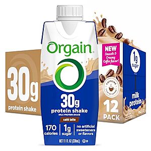 SnS,AC] $16.86* | 12-Pk 11-Fl Oz Orgain 30g High Protein Shake (Cafe Latte) at Amazon