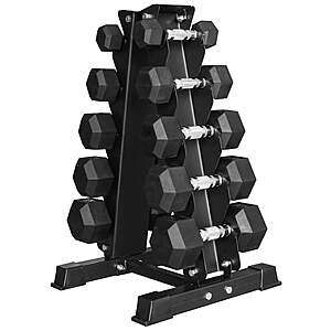 BalanceFrom 150LB Coated Hex Dumbbell Weight Set and A-Frame Storage Rack,5-25 lbs Pairs $129.98 @ Walmart