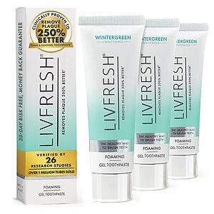 LIVFRESH Toothpaste Gel,Clinically Proven to Remove Plaque 250% Better,Improves Gum Health SLS Free Dental Gel,Wintergreen,3 Pack $44.99
